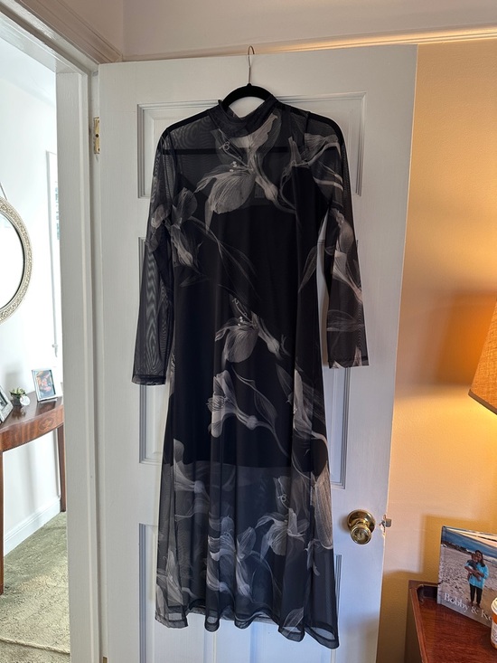 All Saints Dresses & Skirts - AllSaints Black Sheer Floral-Print Long Sleeve Midi Dress